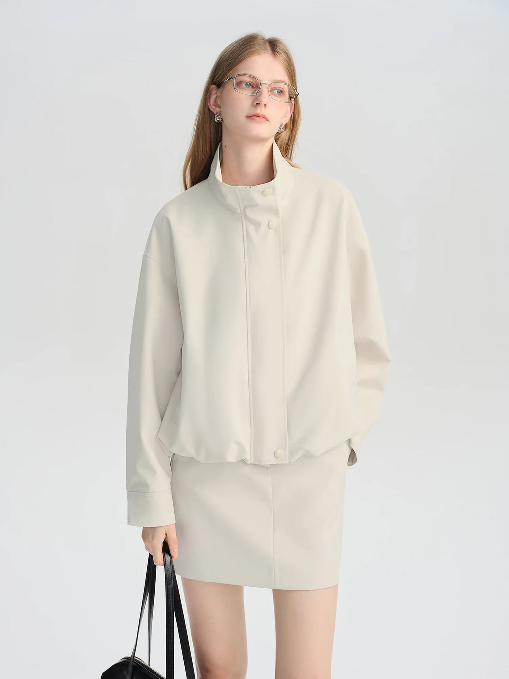 ZIQIAO Autumn 2025 Women's Cropped Stand Collar Jacket - Relaxed Fit Casual Short Outerwear Lightweight Layering Basic Top