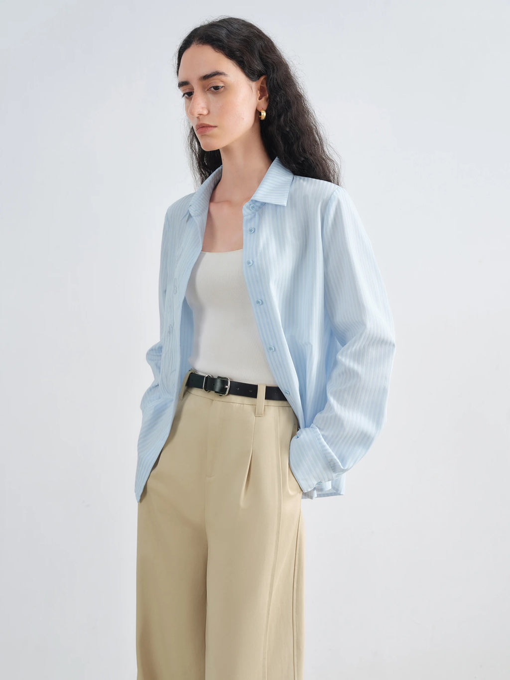 ZIQIAO Minimalism Style Gentle Flower Embroidered Shirt For Women 2025 Autumn New Arrival Striped Shirt Design Top 25ZQ93134