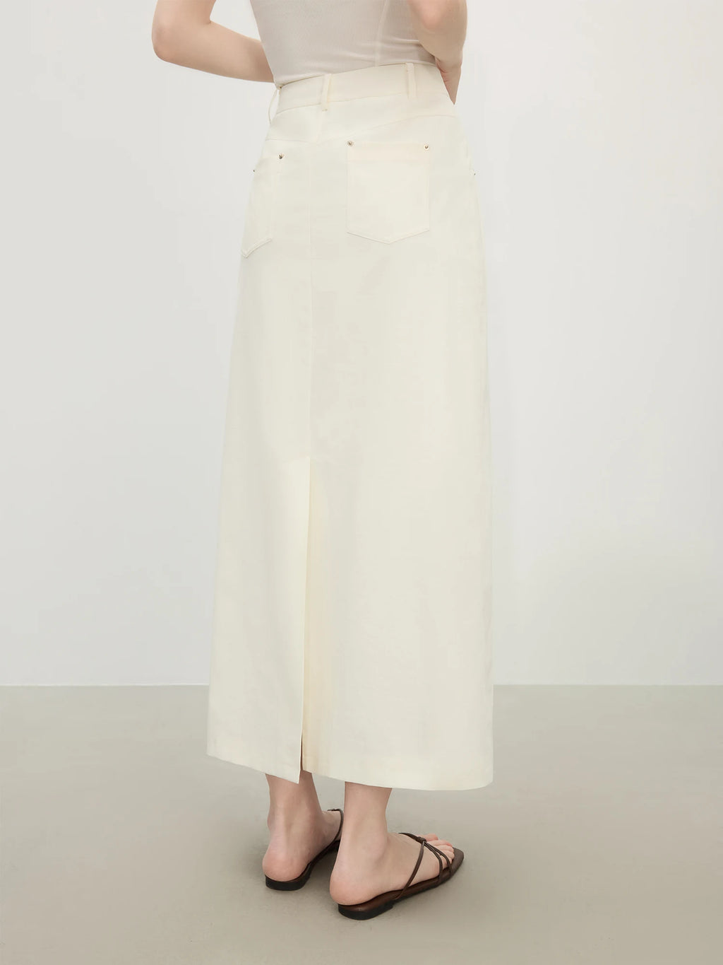 FSLE 2025 Summer Women's Linen Midi Skirt - UPF50+ High-Waisted Straight Cut Office & Professional Occasions Breathable Skirts