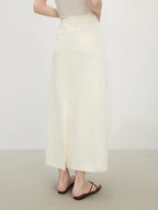 FSLE 2025 Summer Women's Linen Midi Skirt - UPF50+ High-Waisted Straight Cut Office & Professional Occasions Breathable Skirts