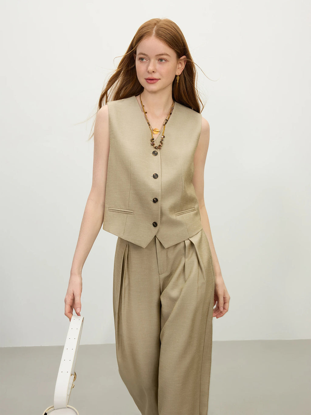 FSLE 2025 Summer Old Money Vest Wide-Leg Pants Set Vintage Tailored Two-Piece Adjustable Waist Eco Linen for Boardroom to Brunch