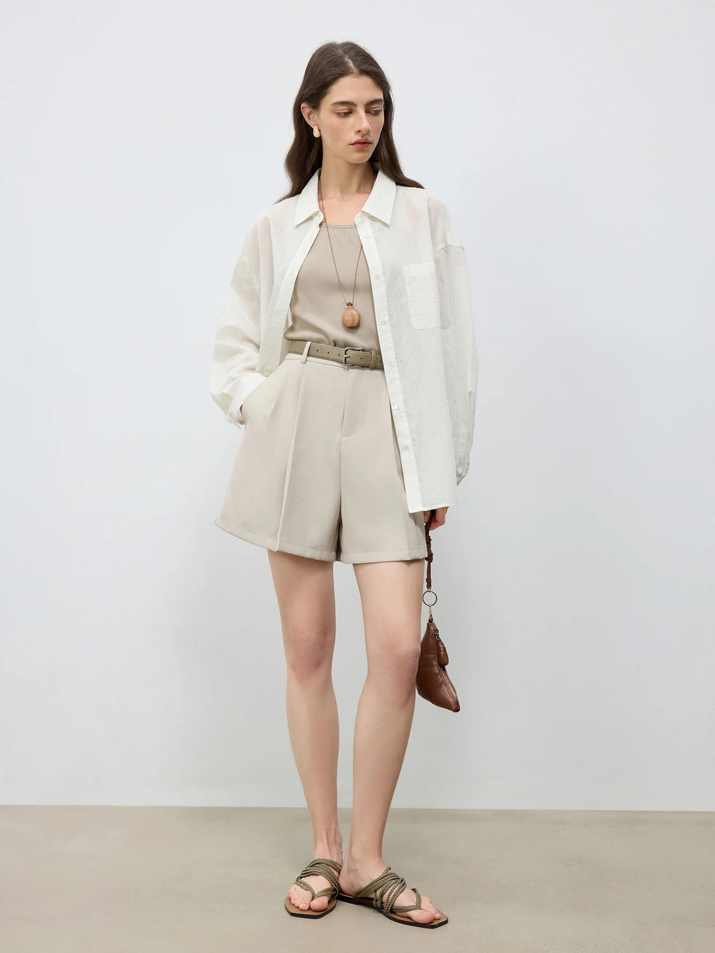 ZIQIAO 2025 Summer Women's Elevated Waist Wide Shorts - White Flattering Silhouette & Versatile Styling Casual Shorts 25ZQ92197