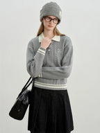 ZIQIAO 2025 Early Autumn New Arrival Stylish Cable Knit Polo Sweater for Petite Women College-inspired Wool Knitwear Pullovers