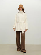 ZIQIAO Korean Style Short White Jacket for Women 2025 Early Winter New Style Stand Collar Stylish Warm Jacket