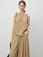 ZIQIAO 2025 Summer Women's Sleeveless Linen Set - Breathable Wide-Leg Styling & Relaxed Elegance Women Pants Set 25ZQ92104