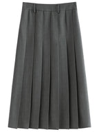 FSLE 2025 New Arrival Women Zipper Waist Office Lady Elegant Grey Skirt Pleated Design Navy Blue Color Long Skirt Daily Outfits
