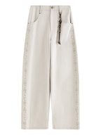 FSLE 2025 Winter Women's Vintage Washed Embroidered Banana Jeans Curved High Waist Wide Leg Trousers Slim Fit Retro Pants