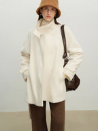 ZIQIAO Korean Style Short White Jacket for Women 2025 Early Winter New Style Stand Collar Stylish Warm Jacket