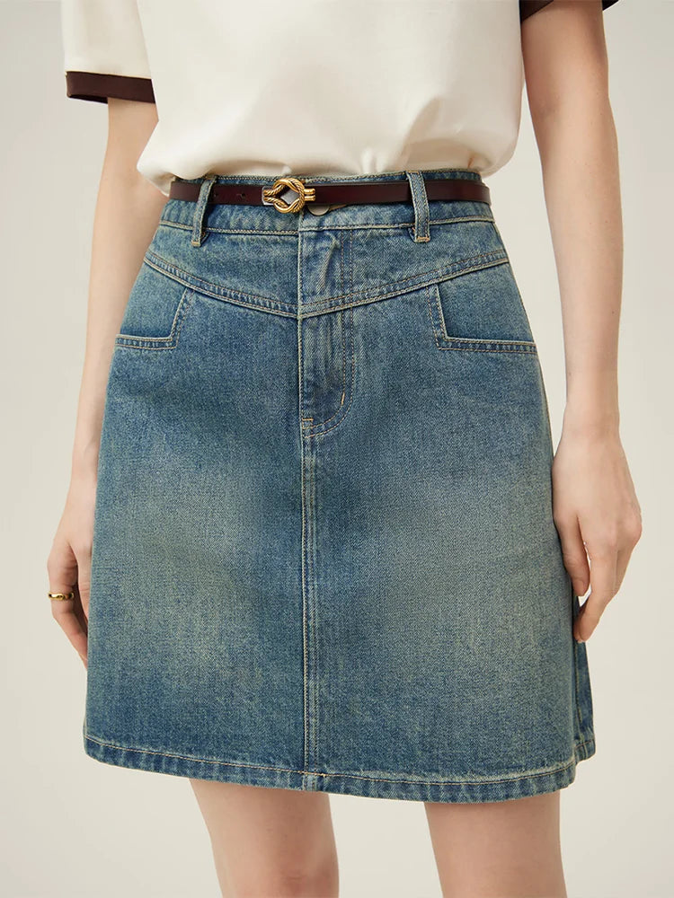 FSLE Academy Style Denim Skirt For Women's 2024 New Summer A-line High Waisted Short Blue Women Shorts Casual Skirt 24FS12171