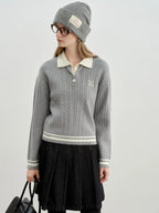 ZIQIAO 2025 Early Autumn New Arrival Stylish Cable Knit Polo Sweater for Petite Women College-inspired Wool Knitwear Pullovers