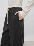 ZIQIAO 4.6% Wool 76.5% Cotton Straight Chic Long Pants for Women 2024 Winter New Design High Waist Warm Grey Pants 24ZQ94388