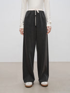 ZIQIAO 4.6% Wool 76.5% Cotton Straight Chic Long Pants for Women 2024 Winter New Design High Waist Warm Grey Pants 24ZQ94388