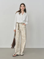 FSLE Retro Full Print Curved Jeans Women 2025 New Autumn Straight Loose Casual Pants 25FS13216