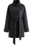 ZIQIAO 2025 New Arrival Chic Double Sided Camel Wool Blend Coat Elegant Short Jacket with College-Inspired Design Autumn Winter