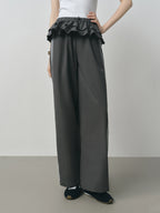 FSLE 2025 Summer Balletcore Pants Women's Fake Two-Piece Lace Trim Casual Trousers Y2K Trendy Ruffled Chic Joggers 25FS12880