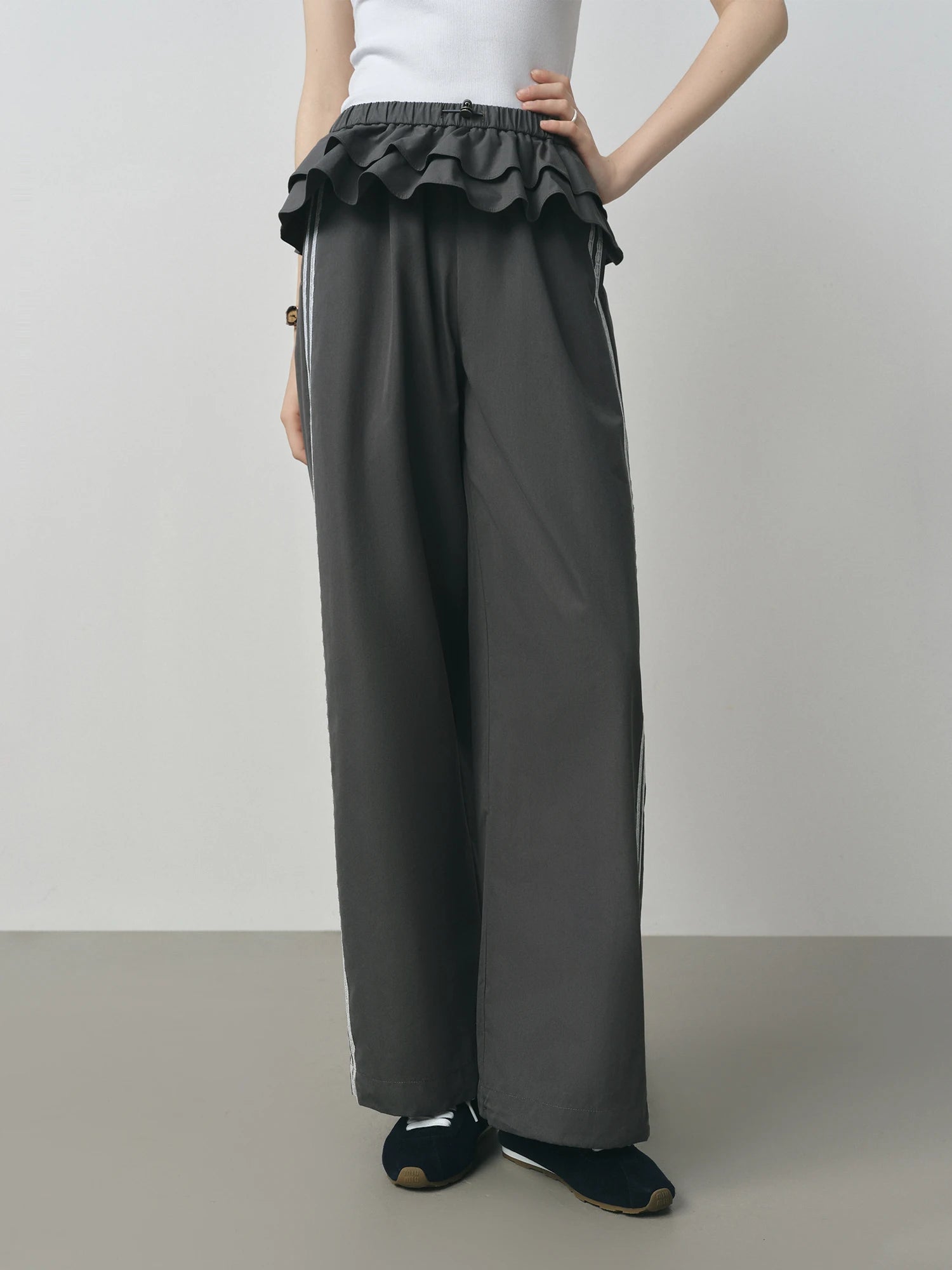 FSLE 2025 Summer Balletcore Pants Women's Fake Two-Piece Lace Trim Casual Trousers Y2K Trendy Ruffled Chic Joggers 25FS12880