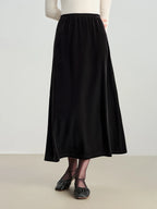 ZIQIAO French Style Black Velvet A-Line Midi Skirt for Women 2025 Autumn Winter New High-End Sense Long Hem Semi-Skirt Elegant