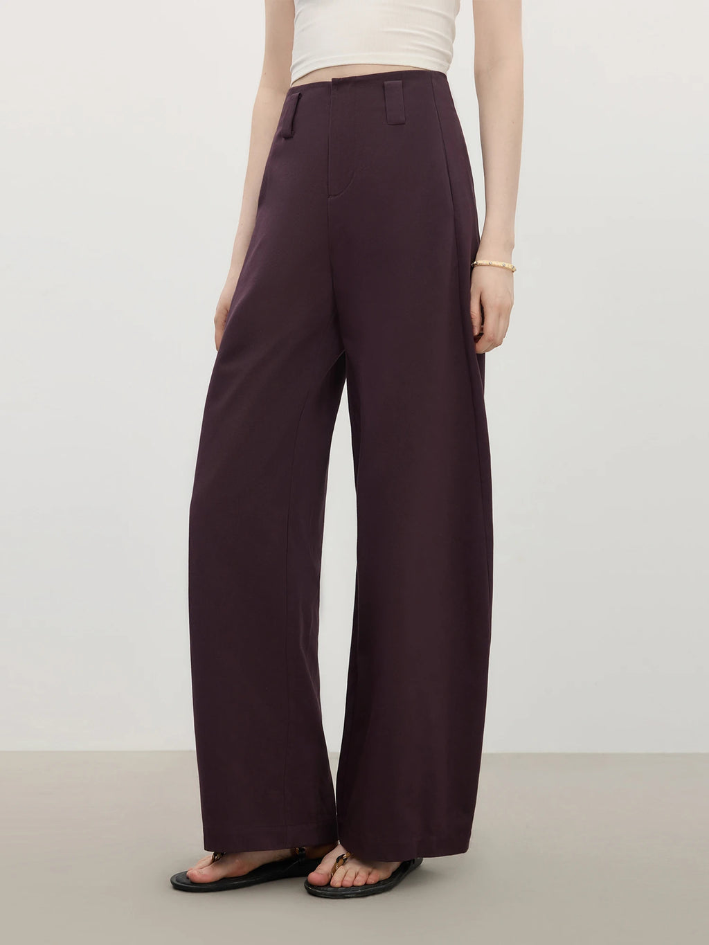 FSLE Casual Wide-leg Pants for Women 2025 Summer New Arrival Design Dark Purple Chic Pants 25FS12838