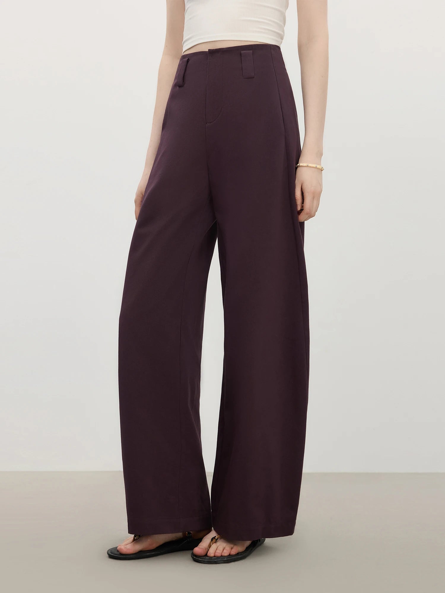 FSLE Casual Wide-leg Pants for Women 2025 Summer New Arrival Design Dark Purple Chic Pants 25FS12838