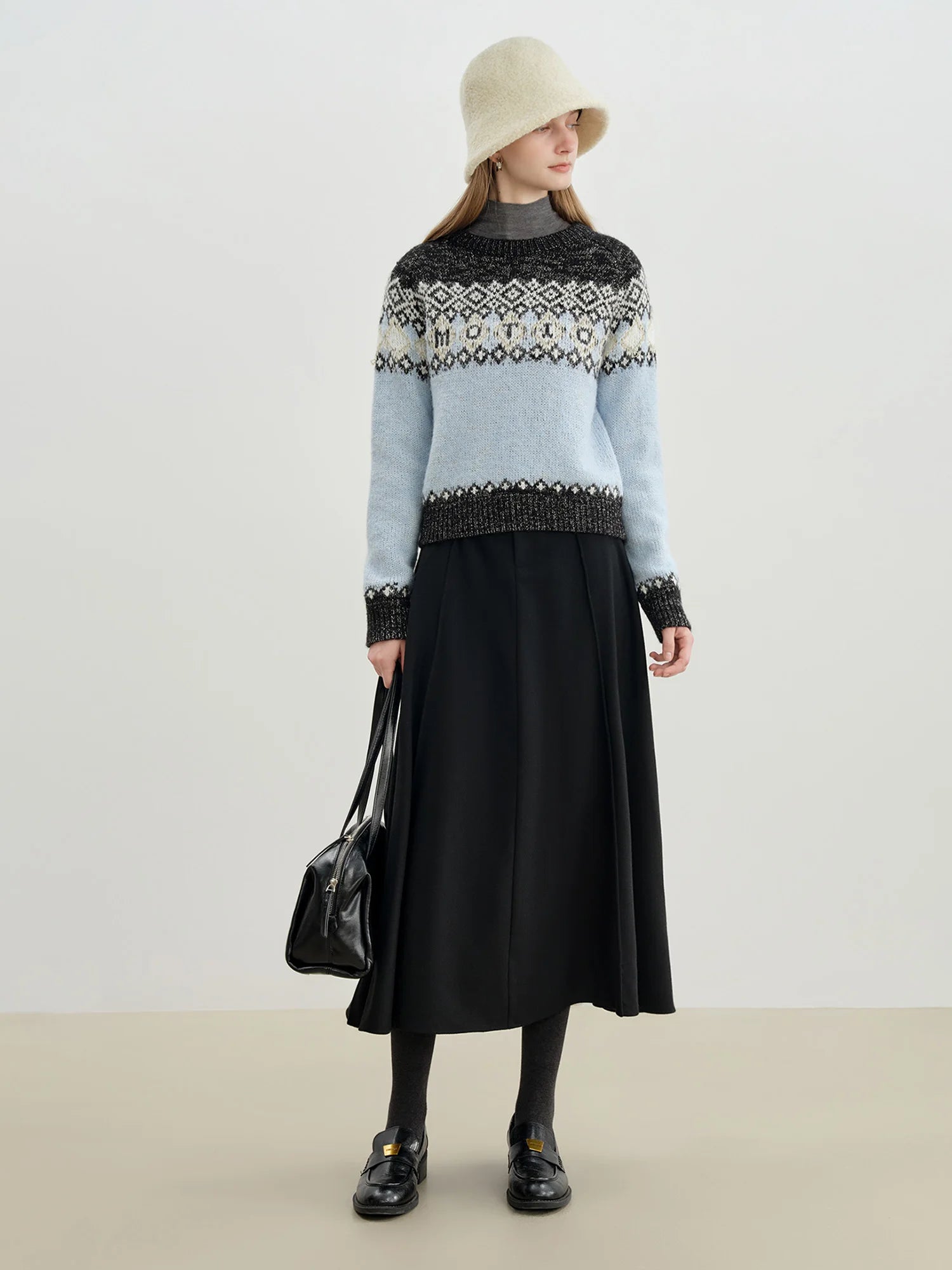 ZIQIAO 2025 Autumn Winter New Arrival Elegant 3D-Seamed Wool Draping Flared Umbrella-Style Skirt Stylish Half-Length Slim Skirts