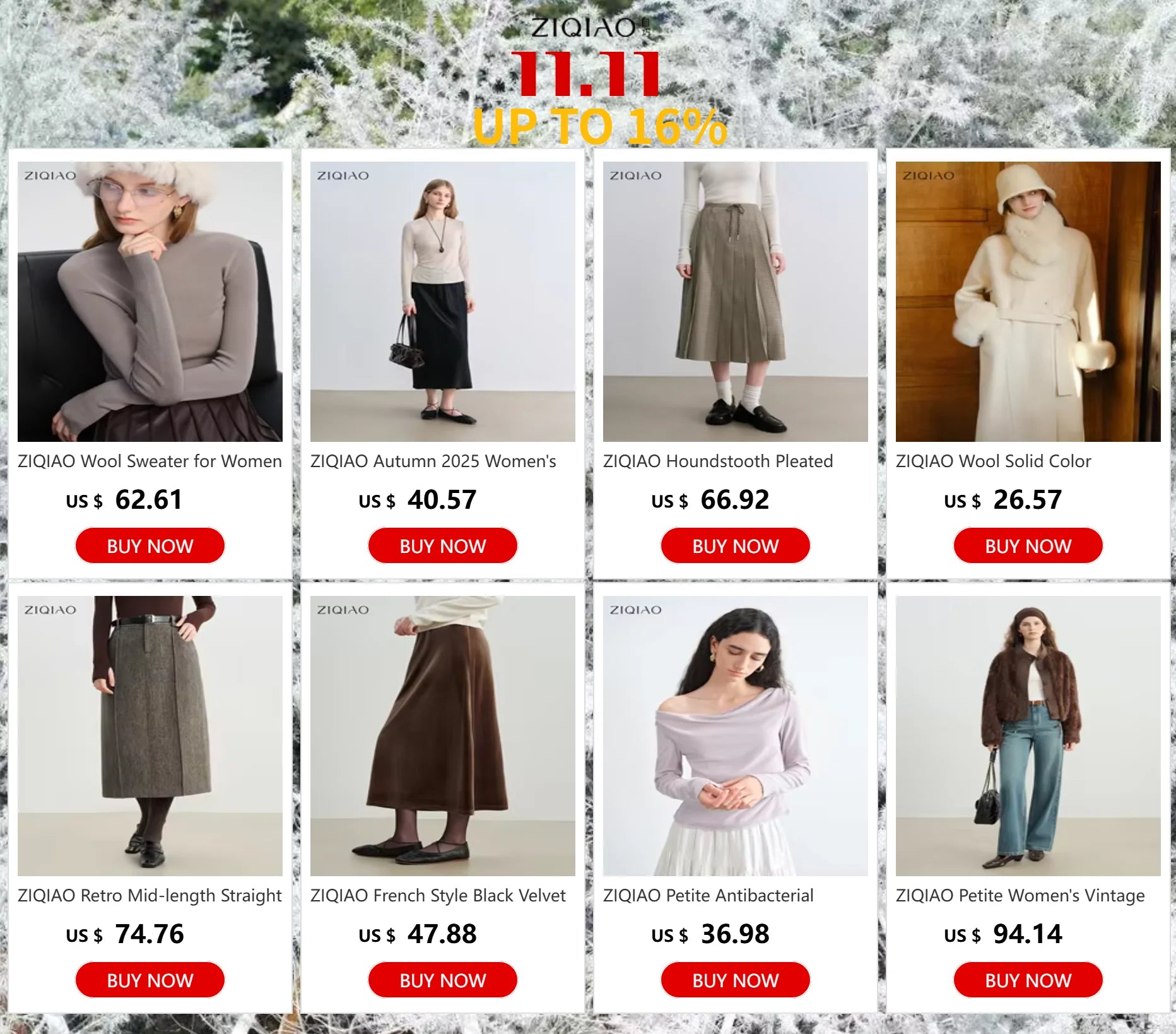 ZIQIAO 2025 Autumn Winter New Arrival Elegant 3D-Seamed Wool Draping Flared Umbrella-Style Skirt Stylish Half-Length Slim Skirts