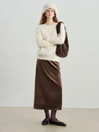 ZIQIAO French Style Black Velvet A-Line Midi Skirt for Women 2025 Autumn Winter New High-End Sense Long Hem Semi-Skirt Elegant