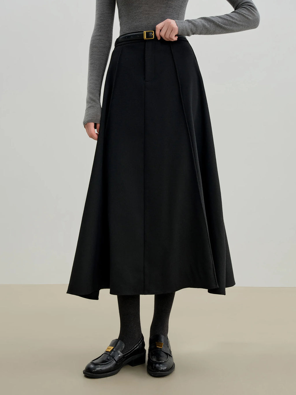 ZIQIAO 2025 Autumn Winter New Arrival Elegant 3D-Seamed Wool Draping Flared Umbrella-Style Skirt Stylish Half-Length Slim Skirts