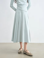 ZIQIAO Autumn 2025 Long Sleeve Set - Blue Soft Tone Matching Top & Skirt Long Length Women Casual Outfit