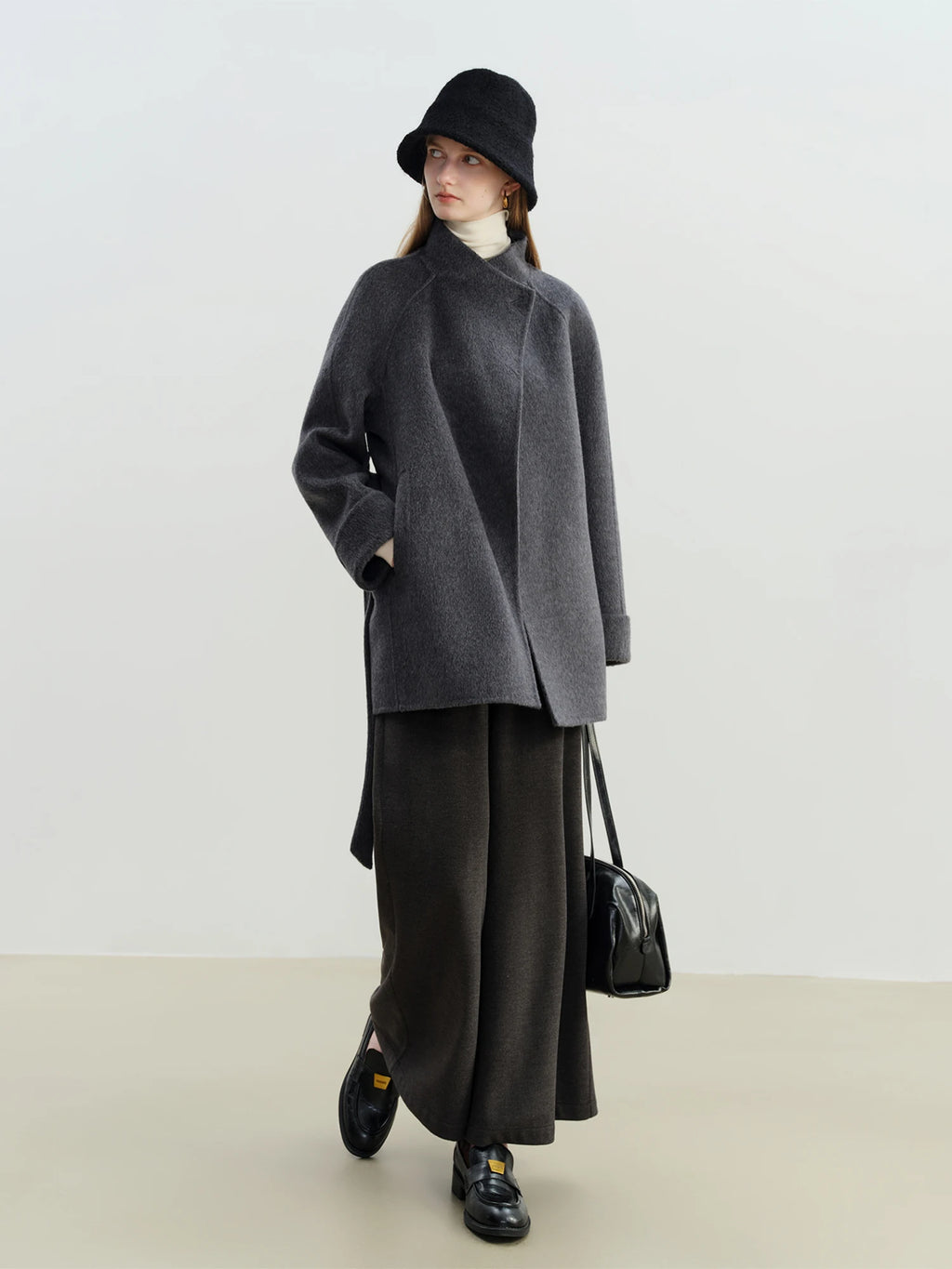 ZIQIAO 2025 New Arrival Chic Double Sided Camel Wool Blend Coat Elegant Short Jacket with College-Inspired Design Autumn Winter