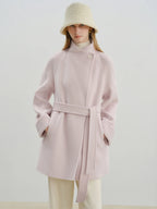 ZIQIAO 2025 New Arrival Chic Double Sided Camel Wool Blend Coat Elegant Short Jacket with College-Inspired Design Autumn Winter