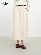 FSLE Extra Long Cotton Straight Skirt for Women Commuting 2025 Autumn and Winter New Style with Belt