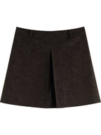 ZIQIAO 2025 Autumn Winter Women Retro Brown PU Leather Box Pleated Skirt - High Waist Midi Length A-Line Skirt for Casual