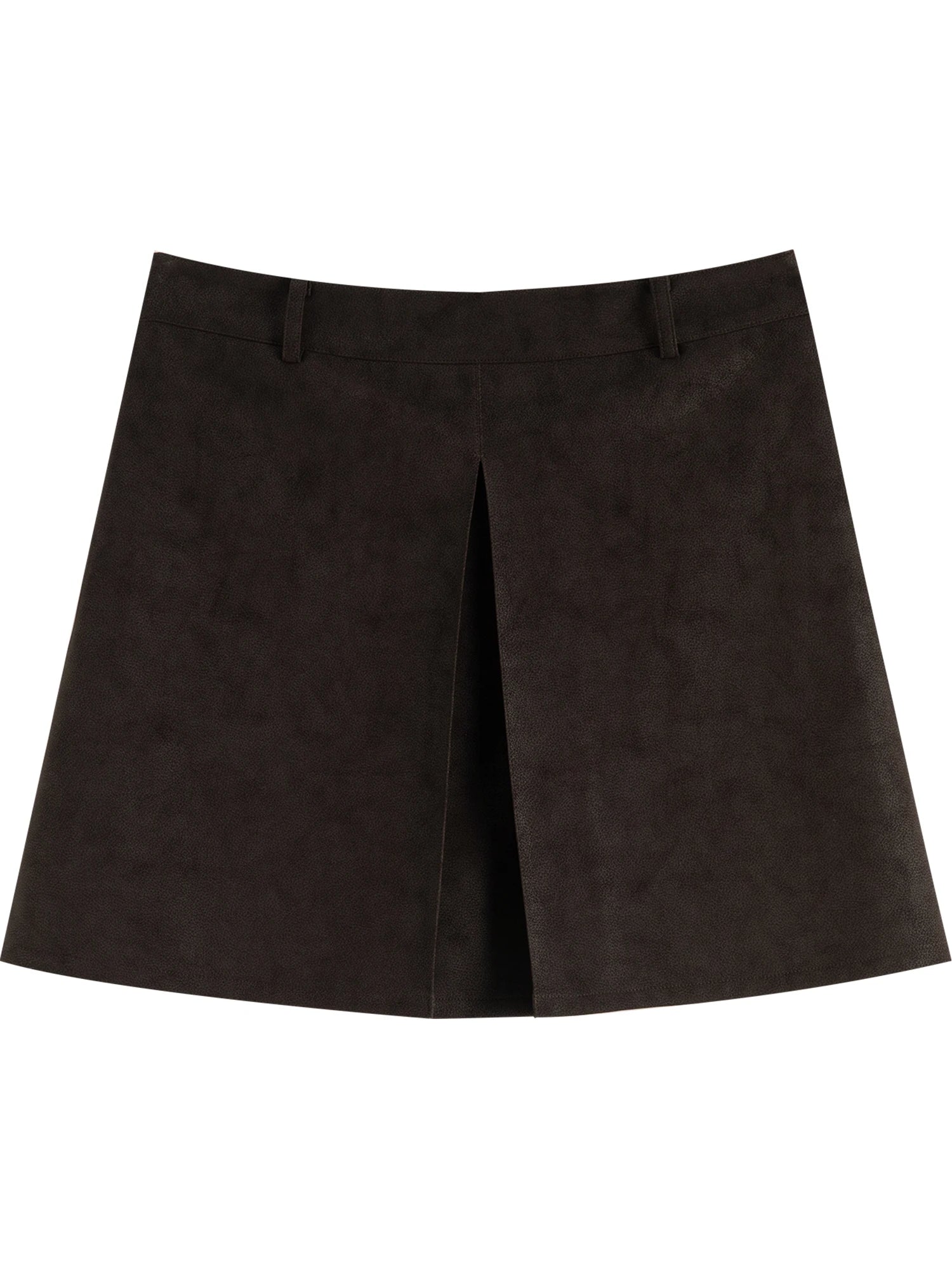 ZIQIAO 2025 Autumn Winter Women Retro Brown PU Leather Box Pleated Skirt - High Waist Midi Length A-Line Skirt for Casual