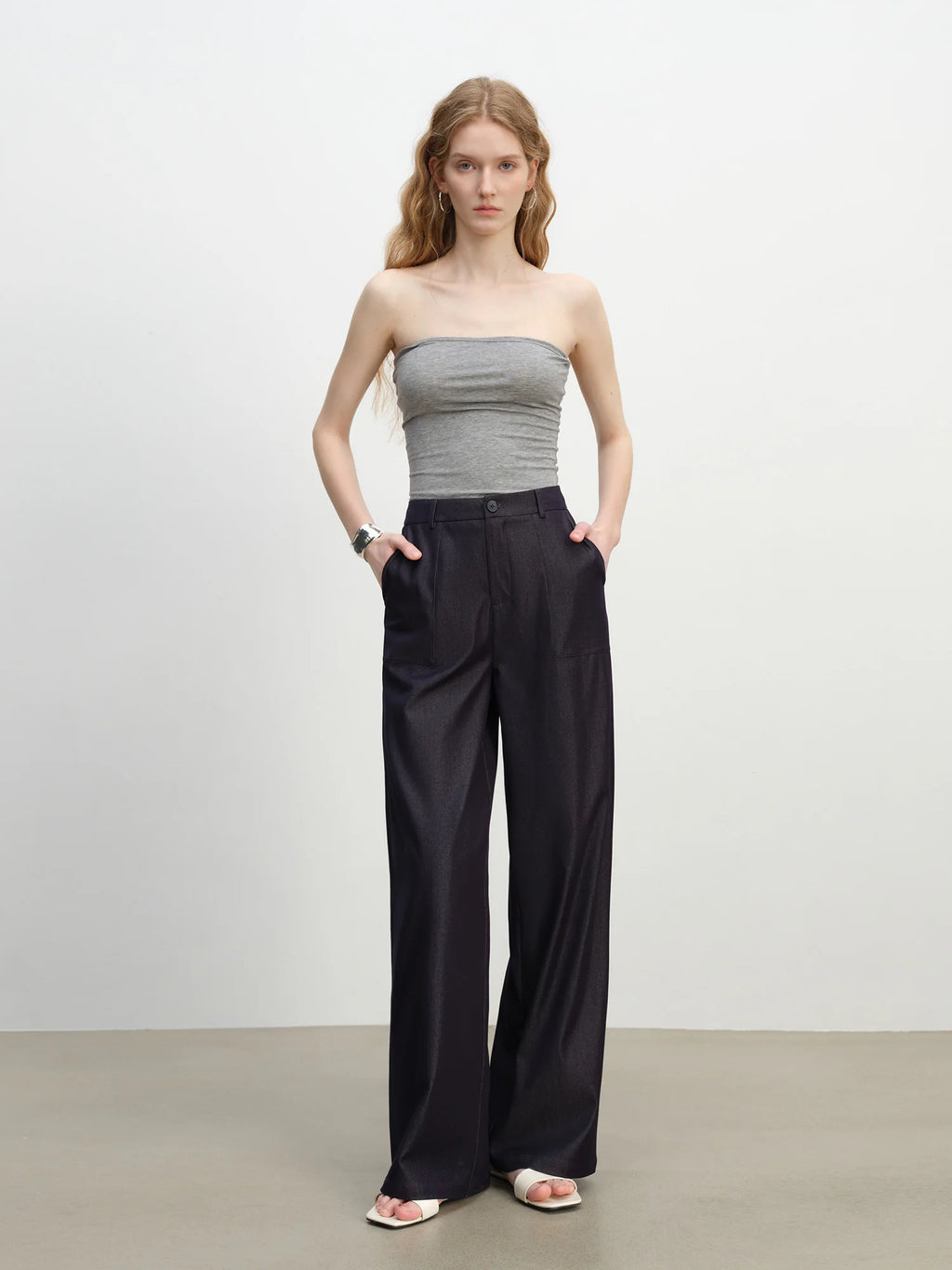 ZIQIAO 2025 Summer Women's Wide-Leg Textured Pants - Fluid Drape & Floor-Length Slimming Silhouette 25ZQ92271