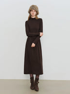 ZIQIAO Autumn Winter 2025 Women's Waist-Defined Maxi Dress - Classic Black Timeless Silhouette Flattering Fit Office Elegant