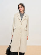 FSLE Winter 2025 Women's Tailored Shoulder Blazer Coat - Double Faced Wool Trench Outerwear with Notch Lapel Office Elegant