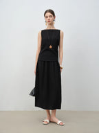 ZIQIAO 2025 Summer Petite Women Asian-Inspired Sleeveless Set - Flowy Blouson Skirt Tank Top Casual Outfit for Special Occasions