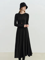 ZIQIAO 2025 Winter Women's Slim Fit Knit Dress - Round Neck Bodycon Little Black Dress Tummy Control Waist Elegant Mid-Length