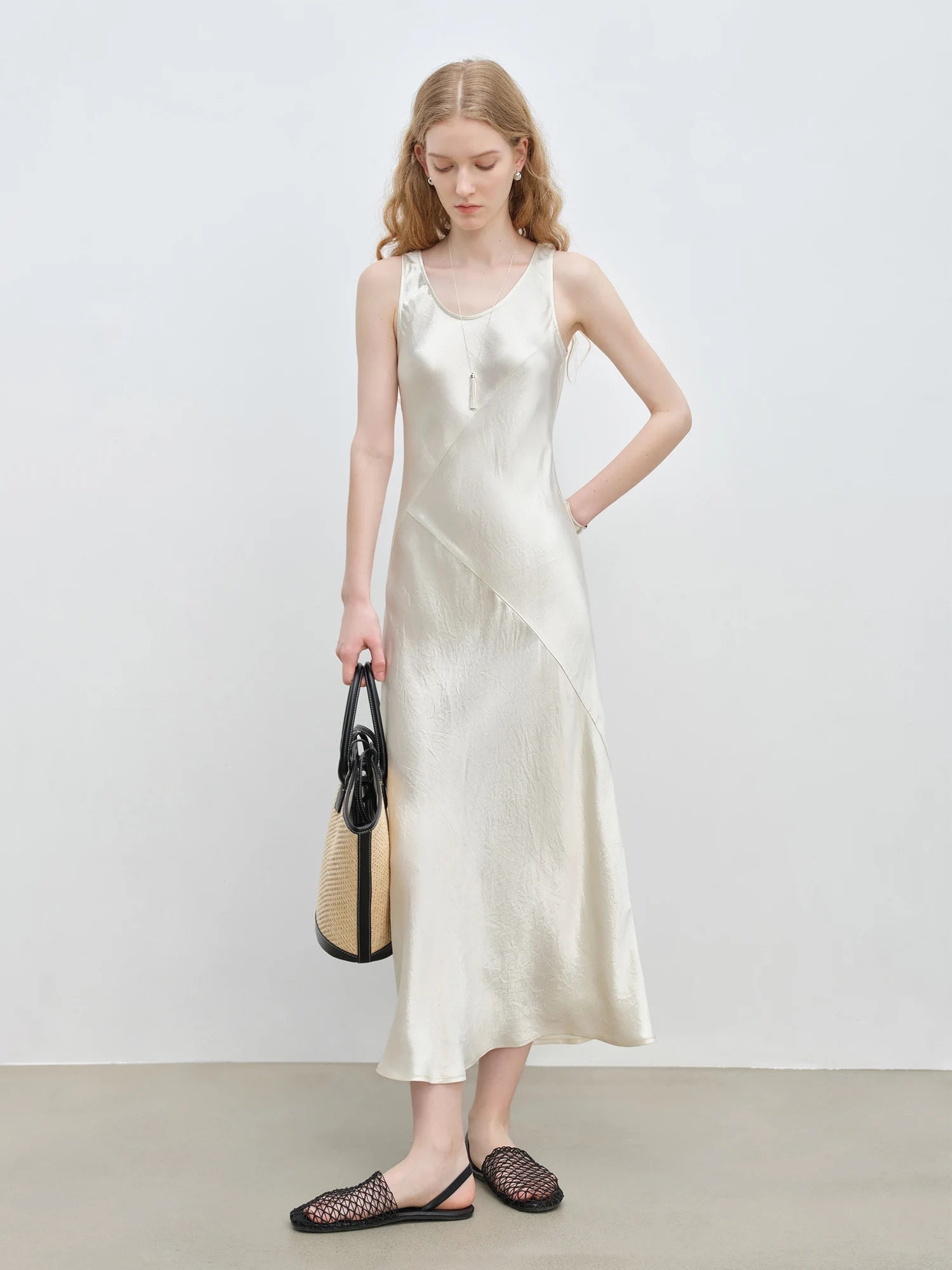 ZIQIAO Little Luxury Acetate Bias Cut Temperament Dress Women's Summer 2025 New Style 25ZQ91103