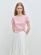 ZIQIAO Minimalism Style 4 Color Simple Round Neck Slim T-shirt Women's Short Sleeve 2025 Summer New Arrival Pink Top 25ZQ92356