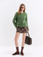 FSLE French Style Tweed Round Neck Wool Blend Structured Shoulder Women Coat 2025 New Outerwear Classic Elegant Casual Jacket