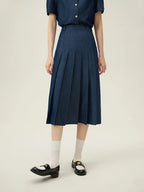 FSLE 2025 New Arrival Women Zipper Waist Office Lady Elegant Grey Skirt Pleated Design Navy Blue Color Long Skirt Daily Outfits