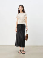 ZIQIAO 2025 Summer Women's Contour Stitch T-Shirt - Structured Round Neck Slim Fit Tee with Cool-Touch Yarn for Urban Explorer