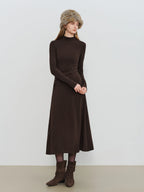 ZIQIAO Autumn Winter 2025 Women's Waist-Defined Maxi Dress - Classic Black Timeless Silhouette Flattering Fit Office Elegant