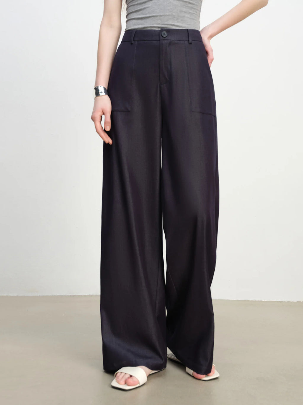 ZIQIAO 2025 Summer Women's Wide-Leg Textured Pants - Fluid Drape & Floor-Length Slimming Silhouette 25ZQ92271