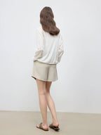 ZIQIAO 2025 Summer Women's Elevated Waist Wide Shorts - White Flattering Silhouette & Versatile Styling Casual Shorts 25ZQ92197