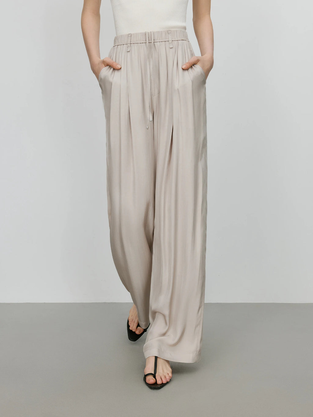 FSLE 【Premium Series】 Acetate Air Pants Women 2025 Summer New Drape Loose Wide-leg Pants 25FE12025