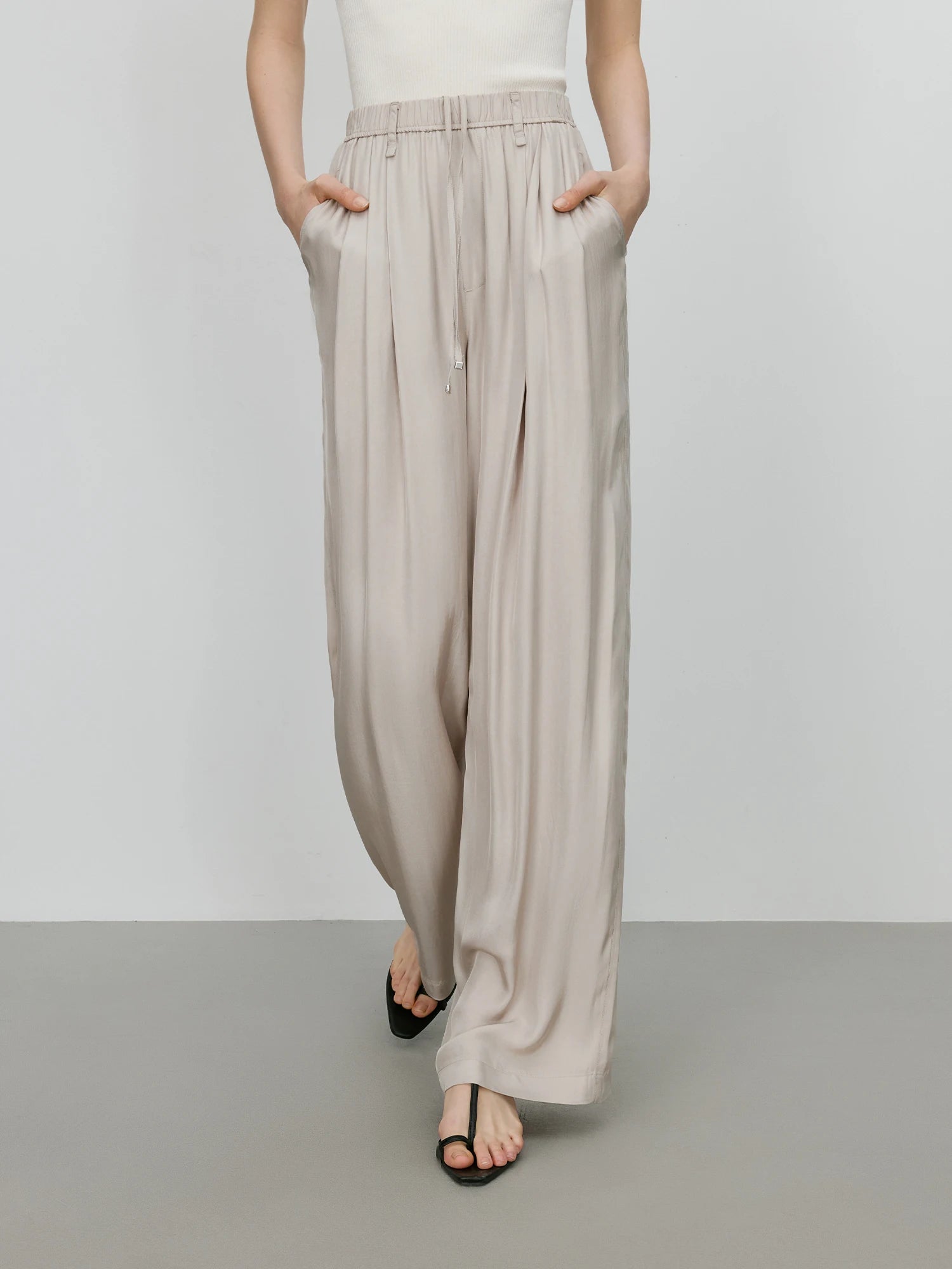 FSLE 【Premium Series】 Acetate Air Pants Women 2025 Summer New Drape Loose Wide-leg Pants 25FE12025
