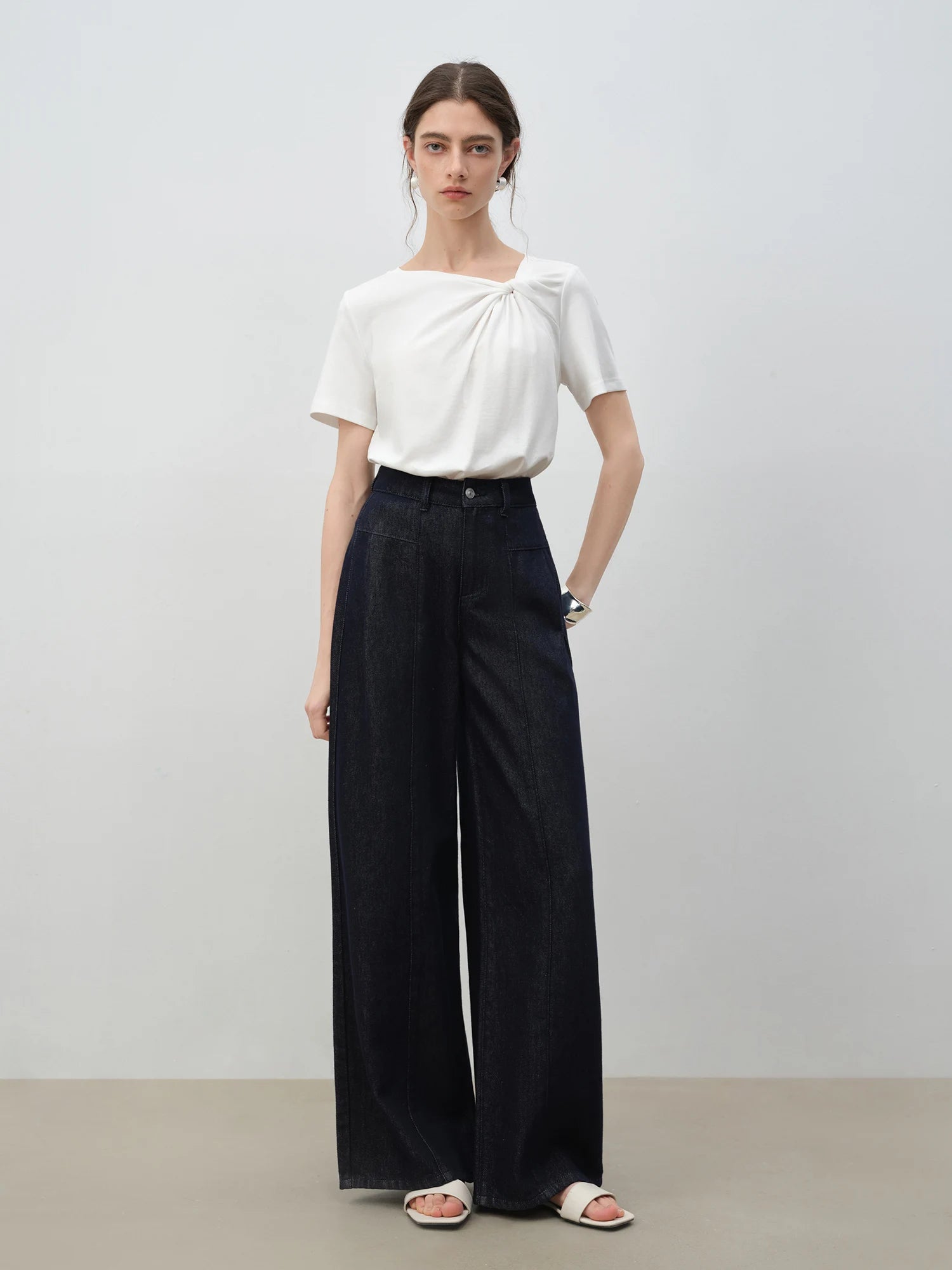 ZIQIAO Asymmetrical Knot Design - Petite Women's Short Sleeve T-Shirt - 2025 New Arrival Summer Slimming Versatile Top 25ZQ92102