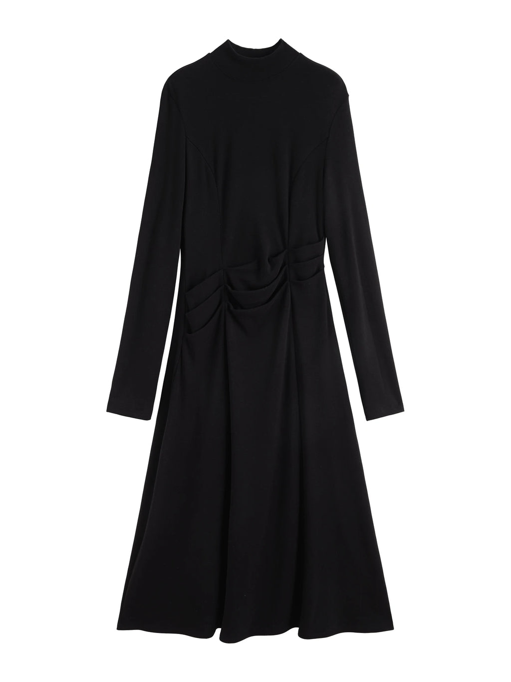 ZIQIAO Autumn Winter 2025 Women's Waist-Defined Maxi Dress - Classic Black Timeless Silhouette Flattering Fit Office Elegant